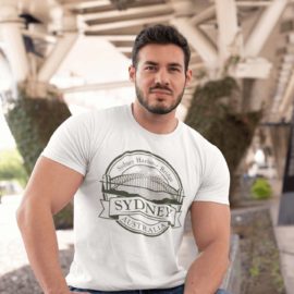 Men’s European Style Curved Hem Tee with Sydney Harbour Print